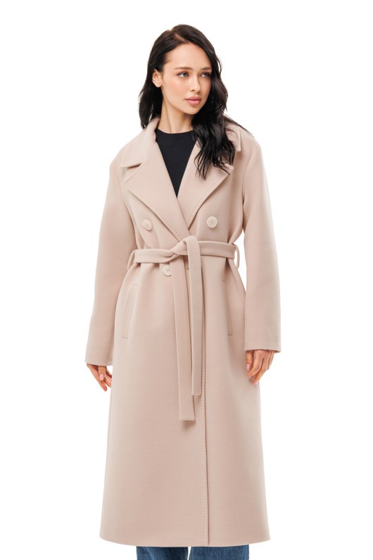 Довге вишукане пальто зі шліцею «Річі» бежевий