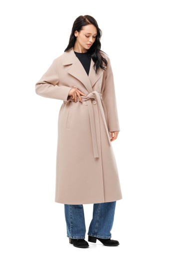 Довге вишукане пальто зі шліцею «Річі» бежевий