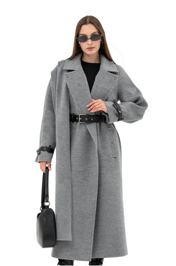 Вовняне пальто з шарфом «Мікаела» сірий