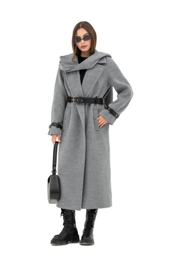 Вовняне пальто з шарфом «Мікаела» сірий