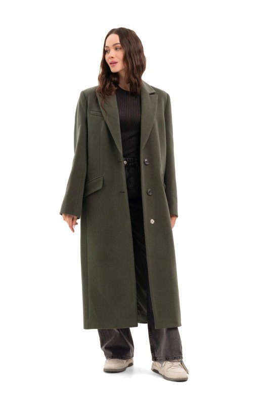 Довге пальто зі шліцею «Місті» оливковий
