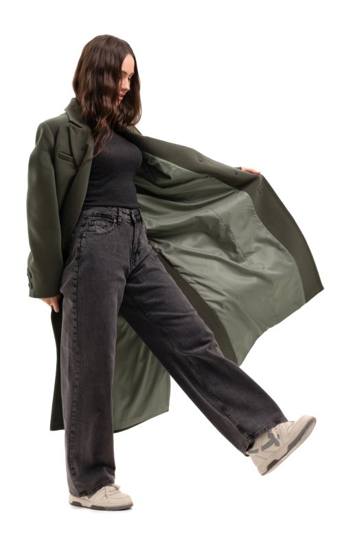 Довге пальто зі шліцею «Місті» оливковий