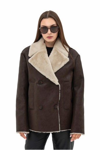 Дубленка Кортни шоколад-бежевий