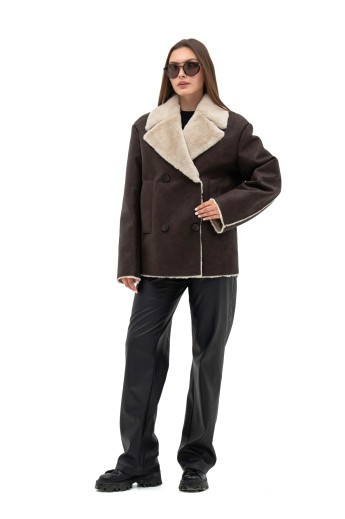 Дубленка Кортни шоколад-бежевий