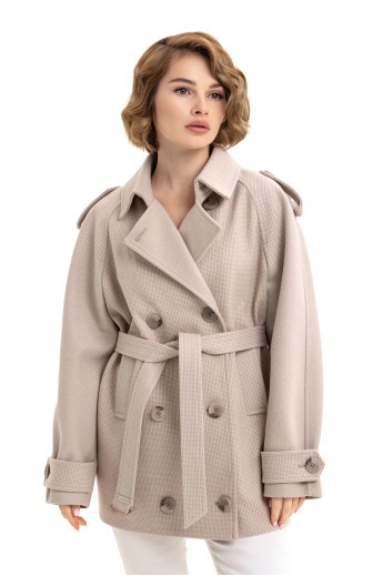 Двобортне пальто з погонами «Ліна» бежеве