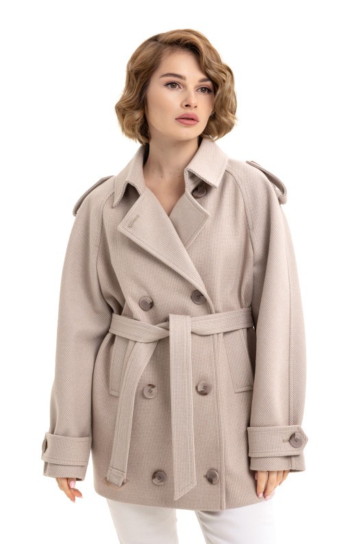Двобортне пальто з погонами «Ліна» бежеве