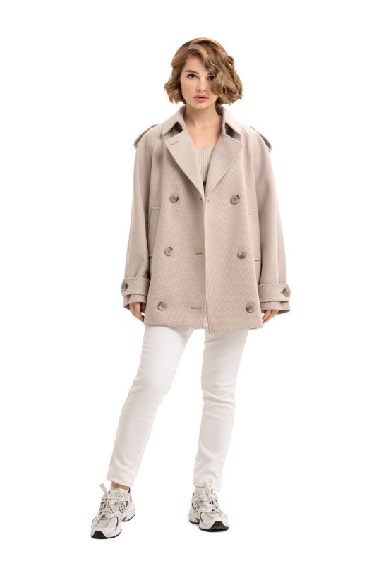 Двобортне пальто з погонами «Ліна» бежеве