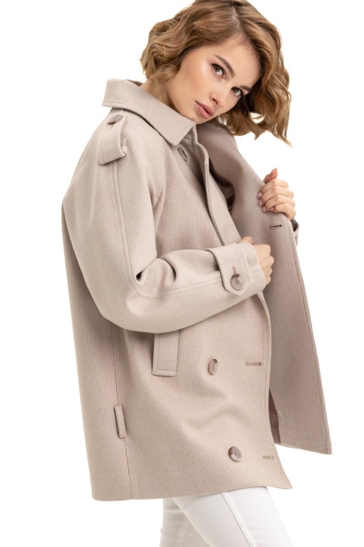 Двобортне пальто з погонами «Ліна» бежеве