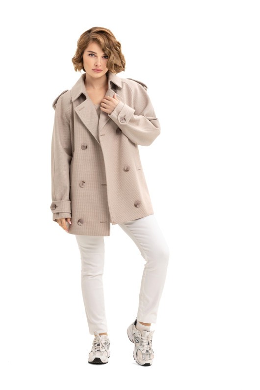 Двобортне пальто з погонами «Ліна» бежеве