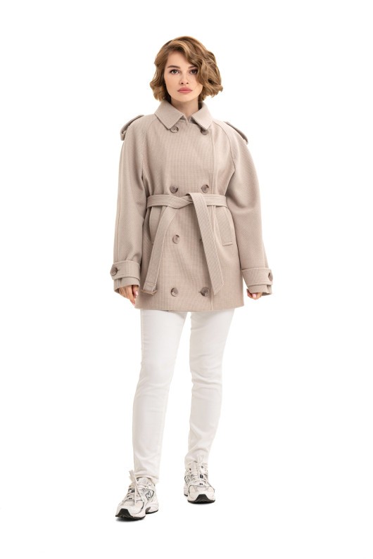 Двобортне пальто з погонами «Ліна» бежеве