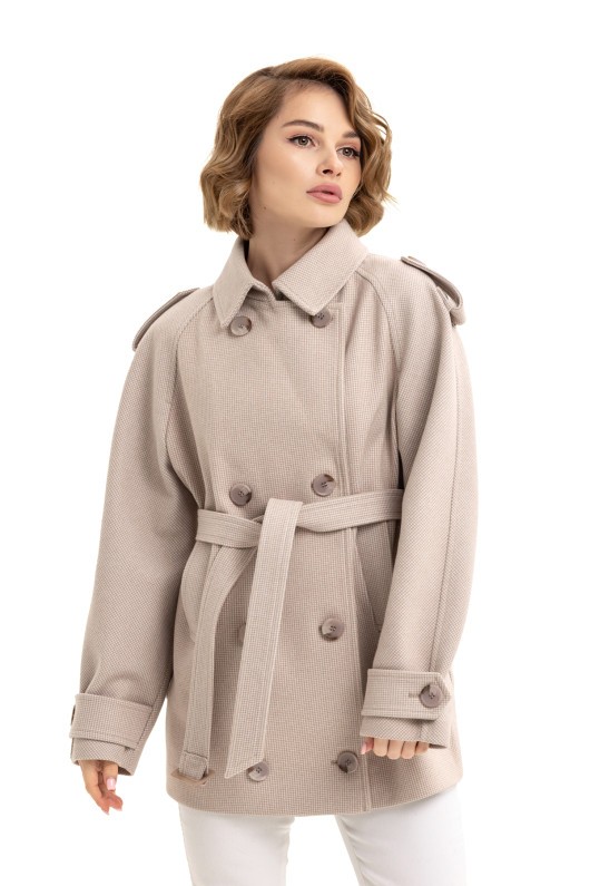 Двобортне пальто з погонами «Ліна» бежеве