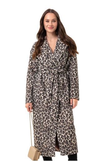 Довге пальто із еко хутра з принтом «Марсія» леопард великий