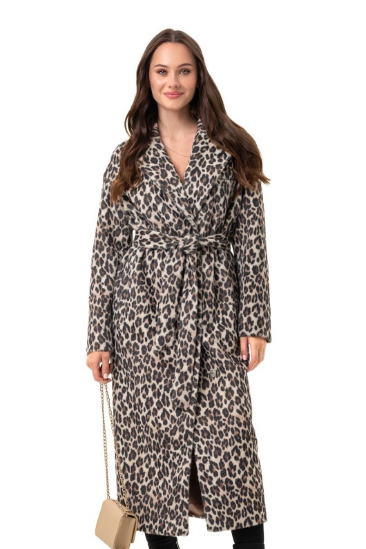 Довге пальто із еко хутра з принтом «Марсія» леопард великий