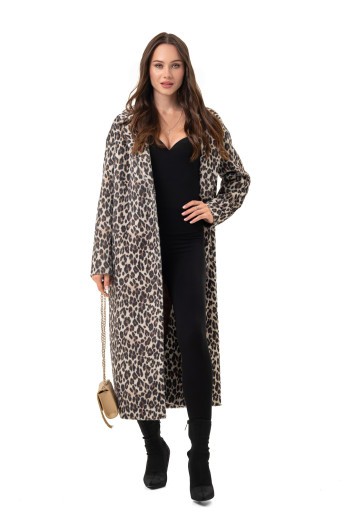 Довге пальто із еко хутра з принтом «Марсія» леопард великий