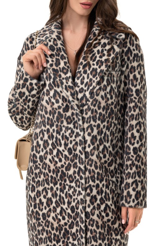 Довге пальто із еко хутра з принтом «Марсія» леопард великий