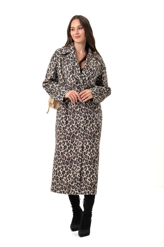 Довге пальто із еко хутра з принтом «Марсія» леопард великий