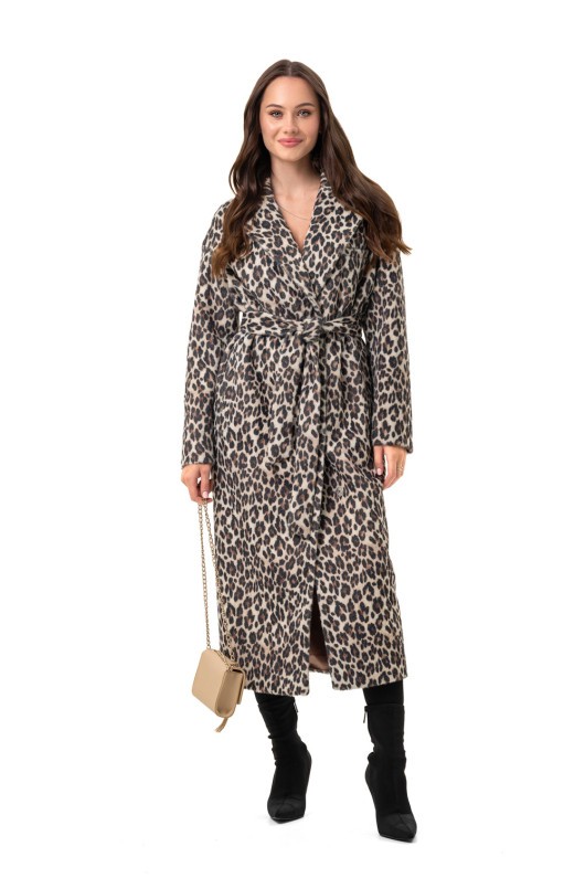 Довге пальто із еко хутра з принтом «Марсія» леопард великий