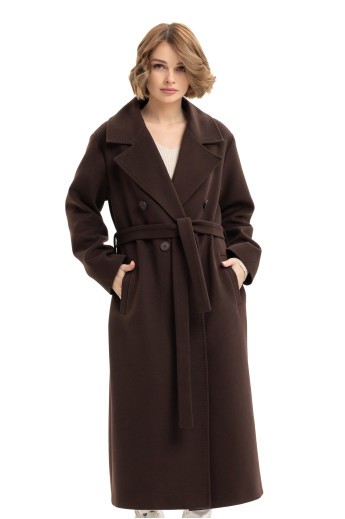 Довге елегантне пальто зі шліцею «Річі» шоколадне утеплене