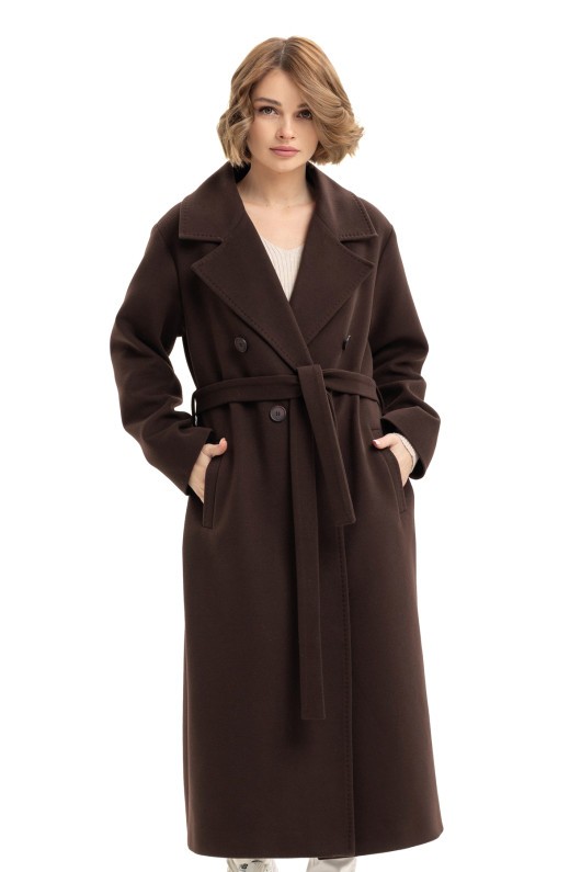 Довге елегантне пальто зі шліцею «Річі» шоколадне утеплене