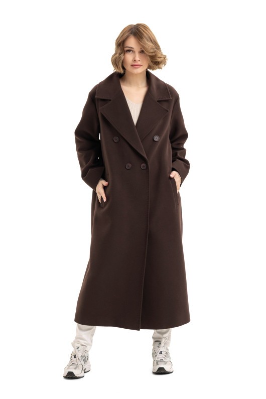 Довге елегантне пальто зі шліцею «Річі» шоколадне утеплене