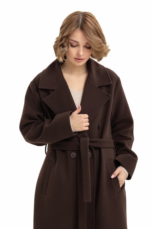 Довге елегантне пальто зі шліцею «Річі» шоколадне утеплене