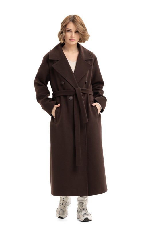 Довге елегантне пальто зі шліцею «Річі» шоколадне утеплене