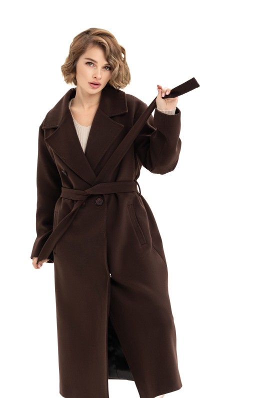 Довге елегантне пальто зі шліцею «Річі» шоколадне утеплене