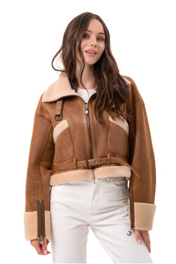 Дубленка Санти коричнево-белый