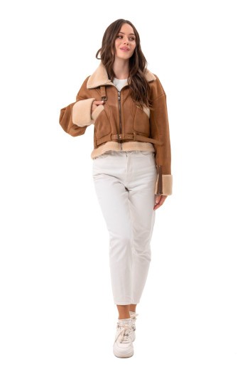 Дубленка Санти коричнево-белый