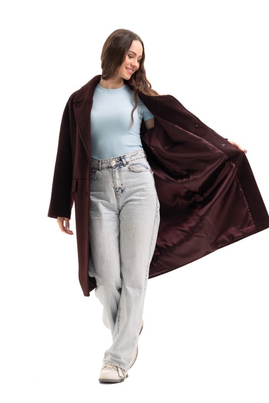 Утеплене оверсайз пальто «Олівер» бургунді утеплене