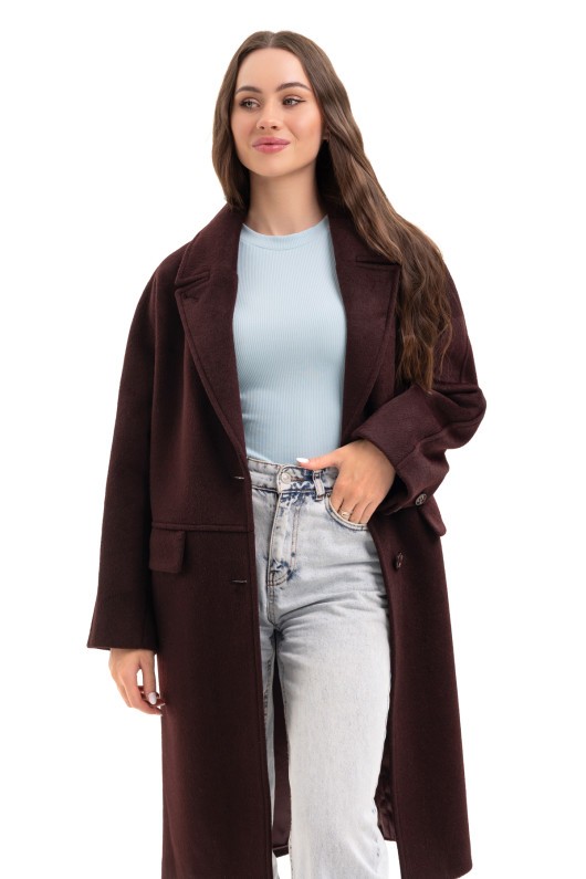 Утеплене оверсайз пальто «Олівер» бургунді утеплене
