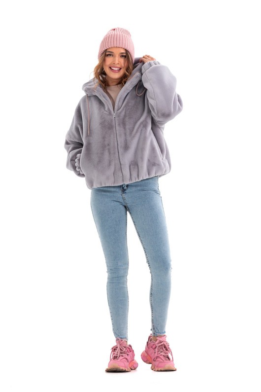 Коротка шубка еко кролик «Лолі» сіра утеплене