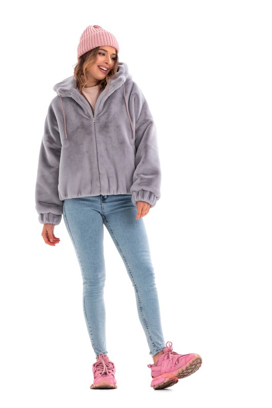 Коротка шубка еко кролик «Лолі» сіра утеплене