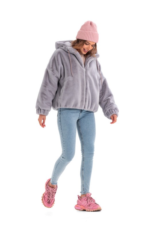 Коротка шубка еко кролик «Лолі» сіра утеплене