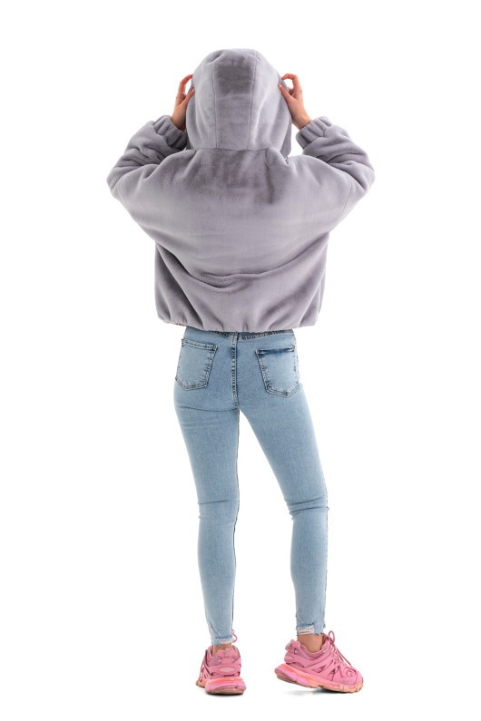 Коротка шубка еко кролик «Лолі» сіра утеплене