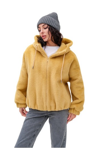 Коротка шубка з капюшоном «Люксі» жовта утеплене