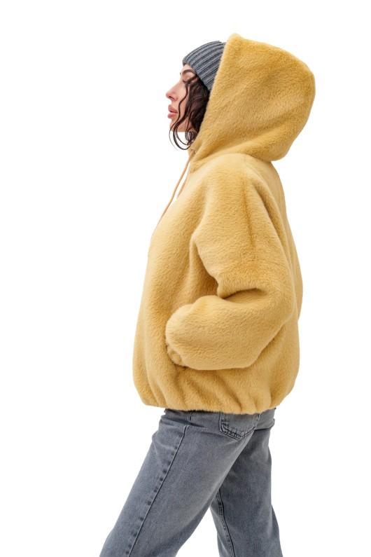 Коротка шубка з капюшоном «Люксі» жовта утеплене