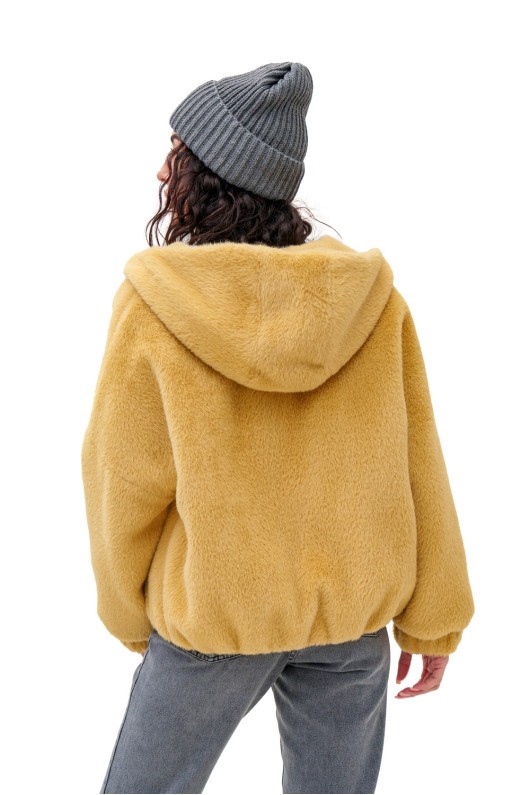 Коротка шубка з капюшоном «Люксі» жовта утеплене