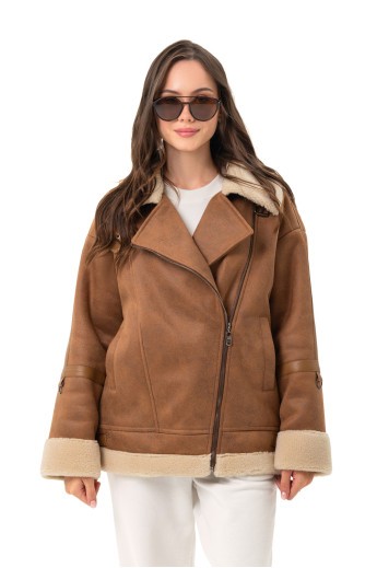 Дубленка Мика коричнево-белый