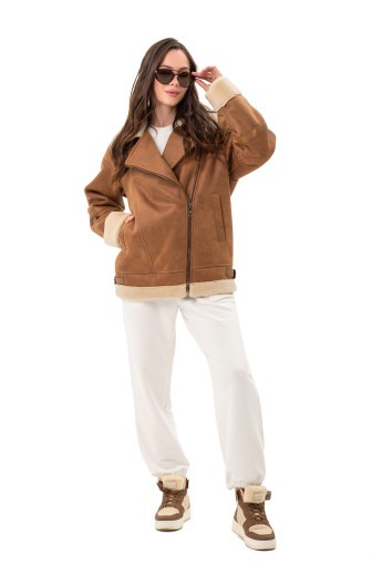 Дубленка Мика коричнево-белый