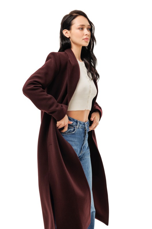 Пряме демісезонне пальто «Одрі» бургунді
