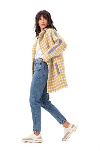 Оверсайз пальто з візерунком «Лайла» жовто-сірий