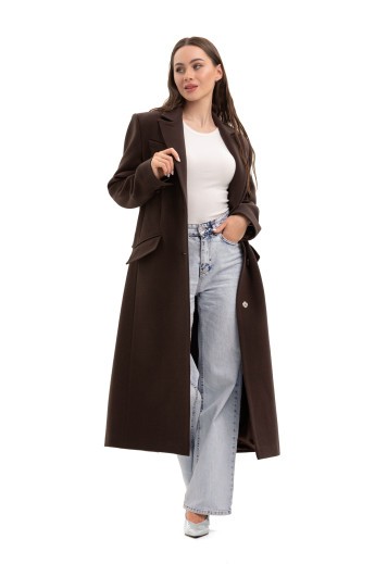 Довге пальто зі шліцею «Місті» шоколад