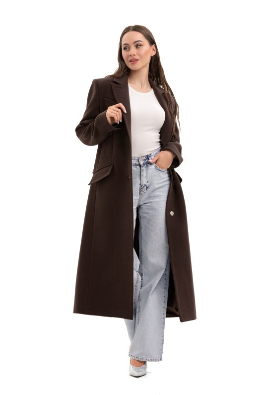 Довге пальто зі шліцею «Місті» шоколад