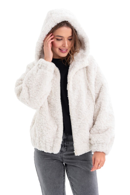 Теплий бомбер з капюшоном «Корі» молочний