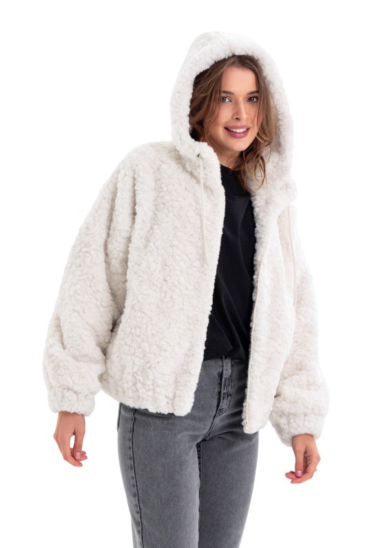 Теплий бомбер з капюшоном «Корі» молочний