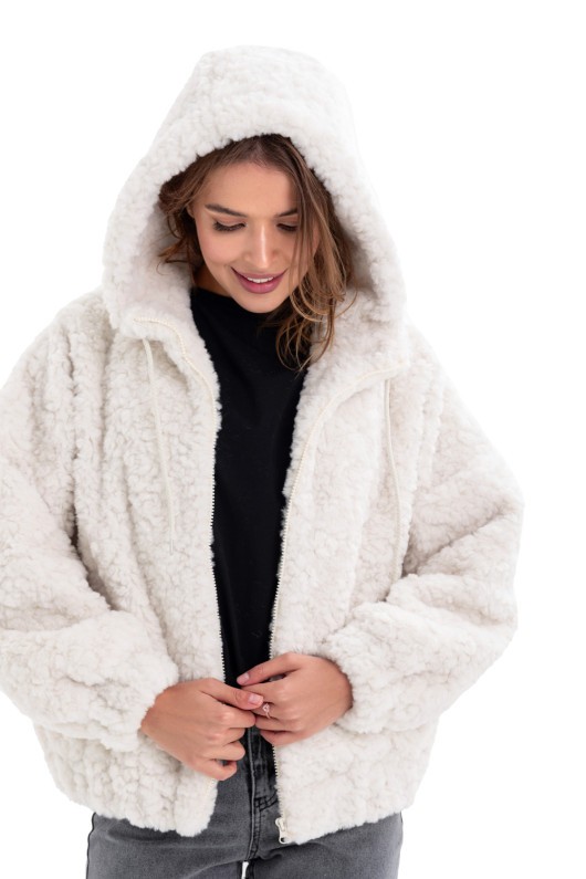 Теплий бомбер з капюшоном «Корі» молочний