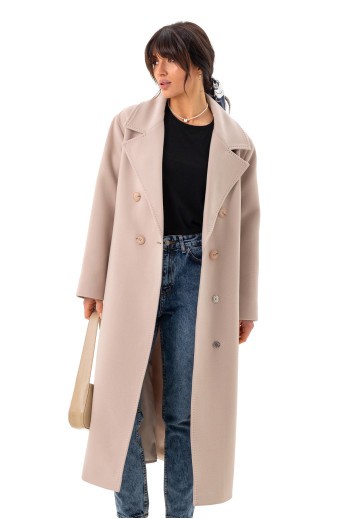 Довге вишукане пальто зі шліцею «Річі» бежевий утеплене