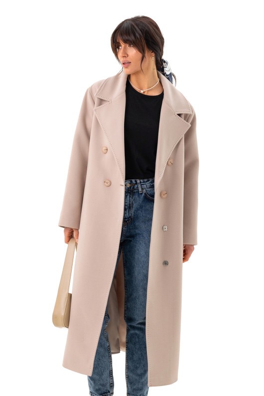 Довге вишукане пальто зі шліцею «Річі» бежевий утеплене