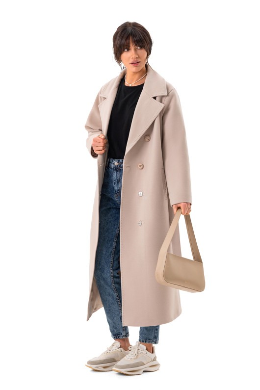 Довге вишукане пальто зі шліцею «Річі» бежевий утеплене